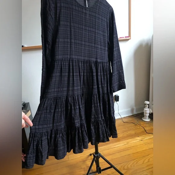 chinese dress ladies Zara Jet Black Round Neck Tiered Dress